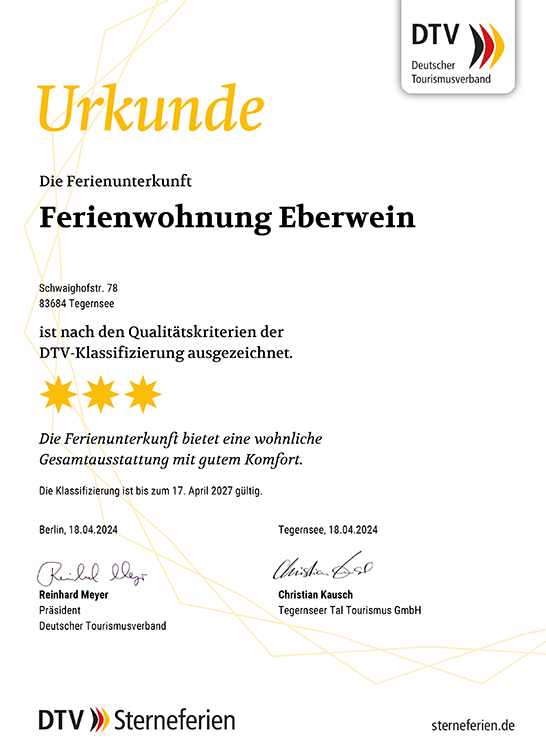 Barrierefrei-Zertifikat für Ferienwohnung Eberwein Tegernsee